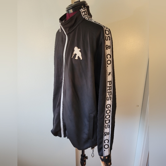 PRPS mens large black brunson logo Spell out ribbon down sleeves full zip - Picture 9 of 10